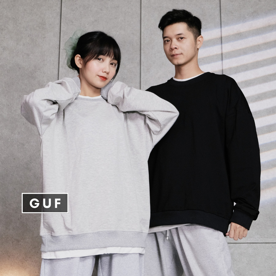 Áo Sweater Nam Nữ Form Rộng Phối Layer 2 Lớp Có Màu Basic Xám, Đen Chất Da Cá Hàn Cao Cấp GUF