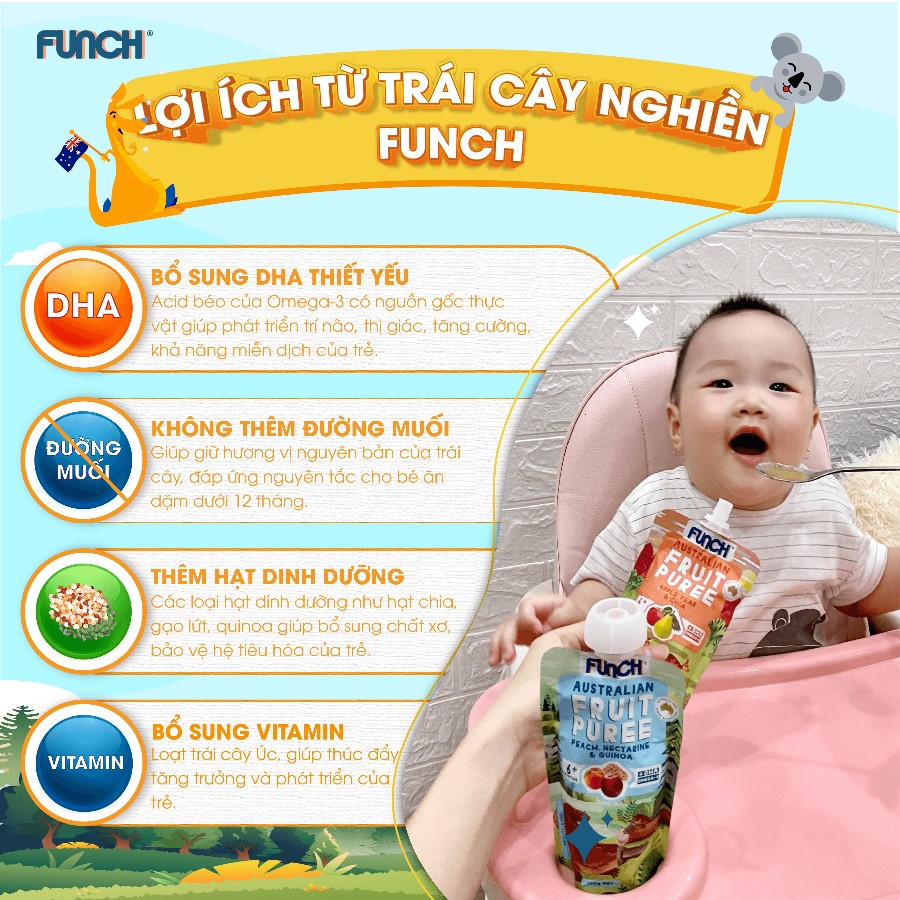 Combo 6 Gói Trái Cây Nghiền Mix Hạt Dinh Dưỡng Cho Bé Ăn Dặm Từ 6 Tháng FUNCH Tặng 1 Gói 120g