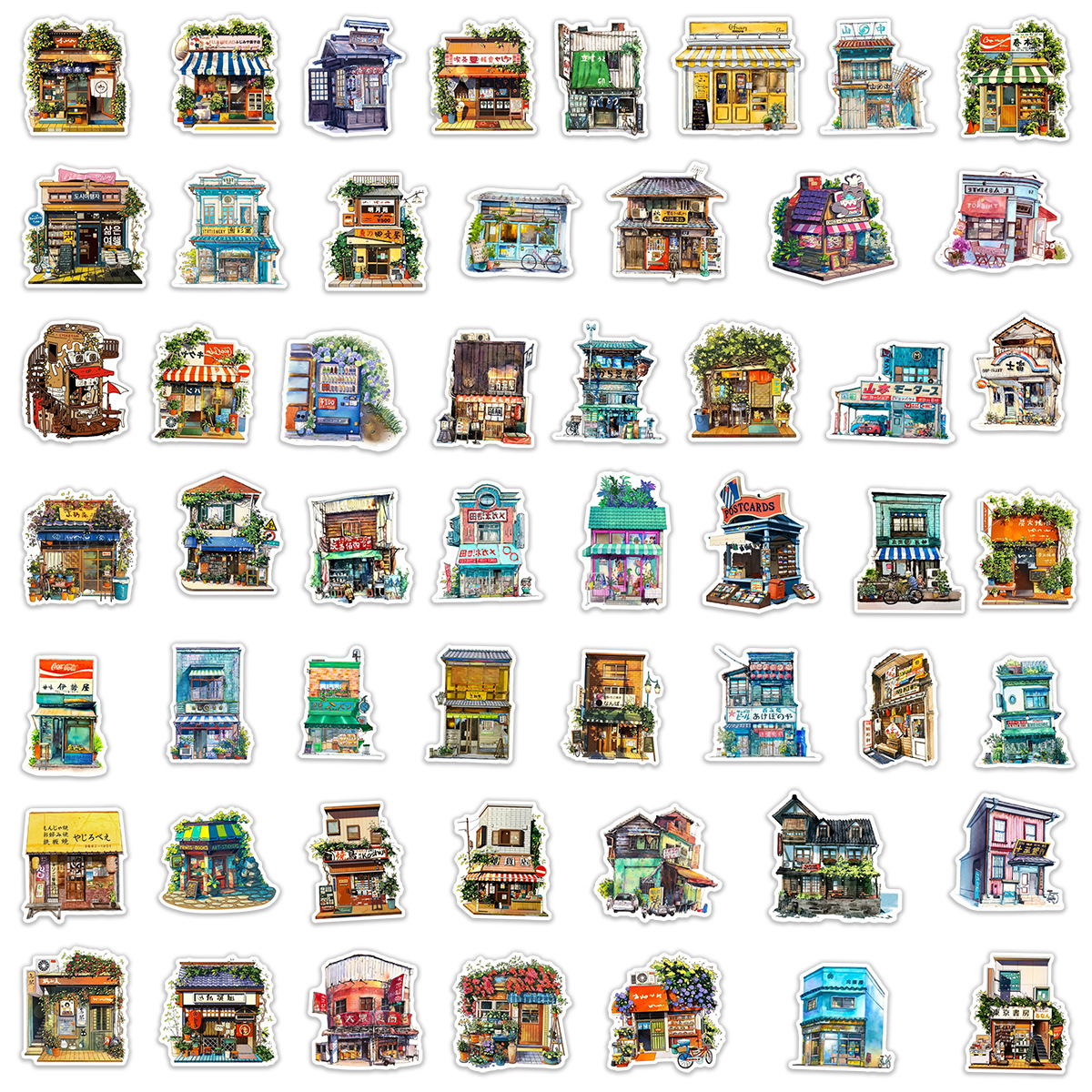Hình ảnh 50 hình dán Sticker chủ đề cửa hàng shop không thấm nước dán laptop, nón bảo hiểm, xe, điện thoại, vali... 50 tấm rời hình khác nhau