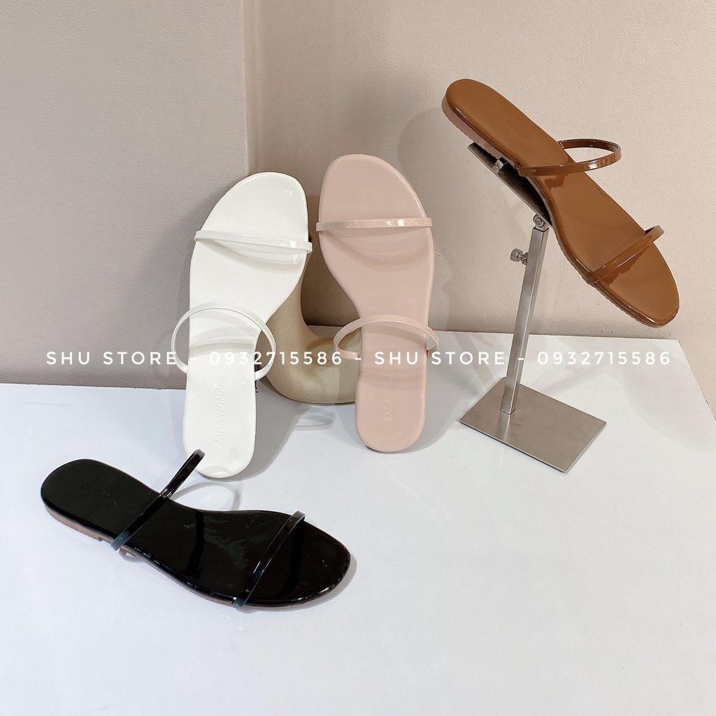 DÉP ĐẾ BỆT THỜI TRANG SHU STORE - DÉP MŨI TRÒN DA BÓNG 2 QUAI NGANG