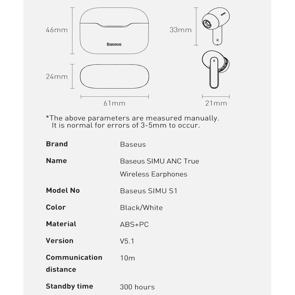 Tai nghe TWS chống ồn chủ động Baseus SIMU ANC S1 / S1 Pro True Wireless Earphone (Chống ồn chủ động, Xuyên Âm, Hi Fi) -Hàng Chính Hãng