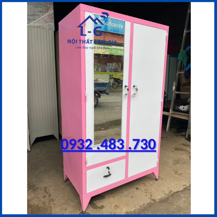 TỦ SẮT QUẦN ÁO SƠN TĨNH ĐIỆN CAO CẤP 1M6X90 MÀU HỒNG