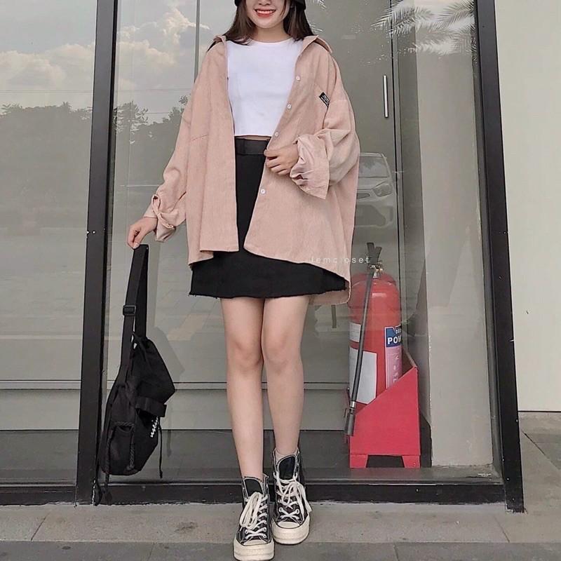 Áo khoác dáng sơ mi kaki nhung gân ulzzang nam nữ