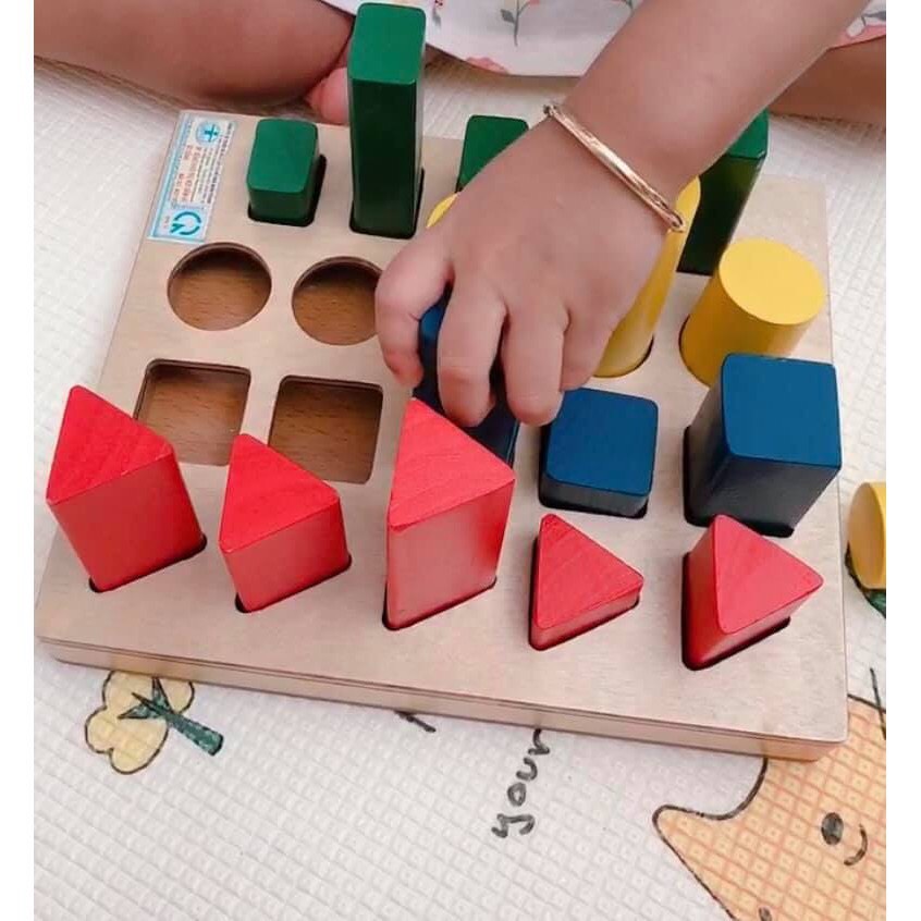 Đồ chơi bảng khối trụ tập đếm so sánh gỗ cao thấp-Đồ chơi thông minh giáo dục việt an toàn cho bé