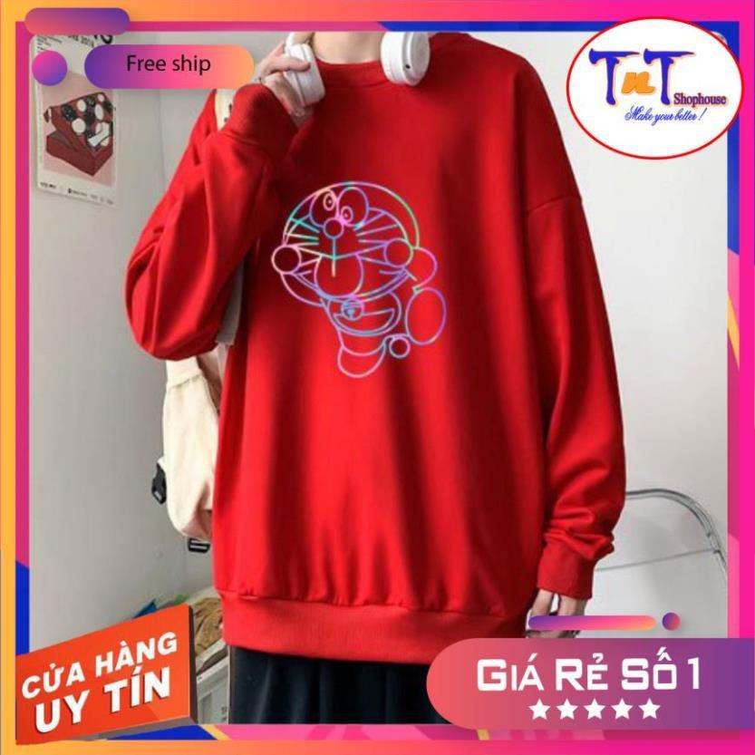 AS16 Áo Sweater Unisex ️/Áo nỉ Ulzzang phản quang unisex dài tay nam nữ - Doremon Lè Lưỡi