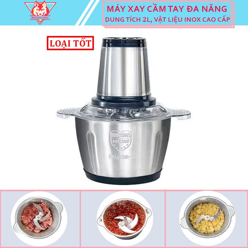 Máy xay thịt, máy xay cầm tay đa năng 2 lít công suất lớn cối inox 304 cao cấp - Hàng Chất Lượng