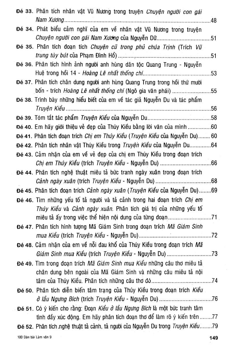 100 Dàn Bài Chi Tiết Làm Văn 9