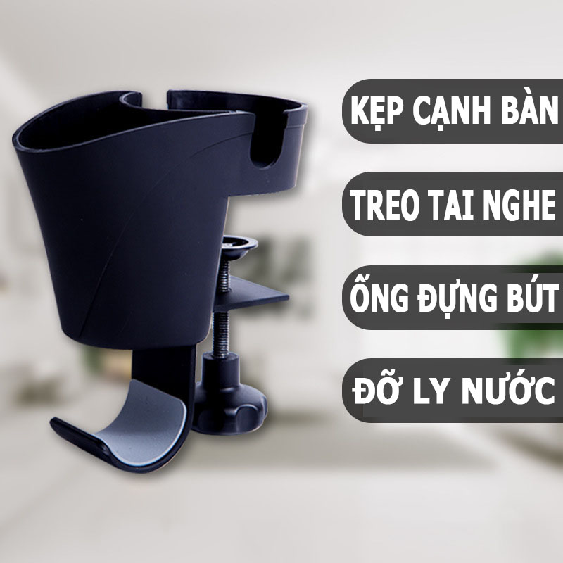 Giá Treo Tai Nghe Kẹp Cạnh Bàn 3in1; Đỡ Ly Cốc Nước; Ống Đựng Bút - Hàng Nhập Khẩu