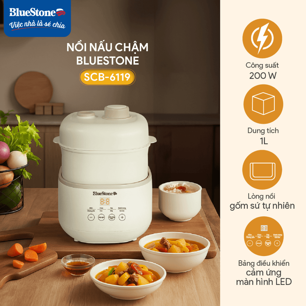 Nồi Nấu Chậm BlueStone SCB-6119 1 Lít 200W - Hàng Chính Hãng