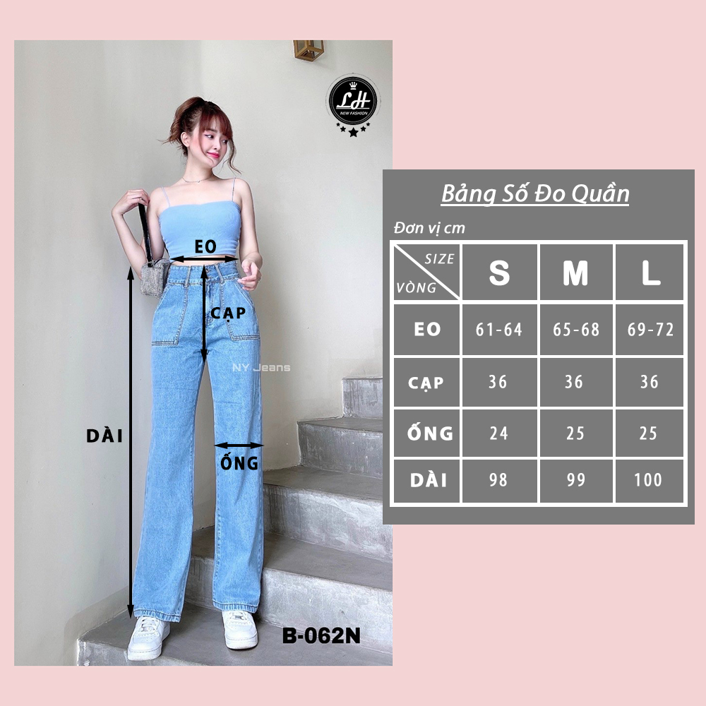 Quần ống rộng nữ quần jeans túi đắp vuông MS 062 (có video - ảnh thật)