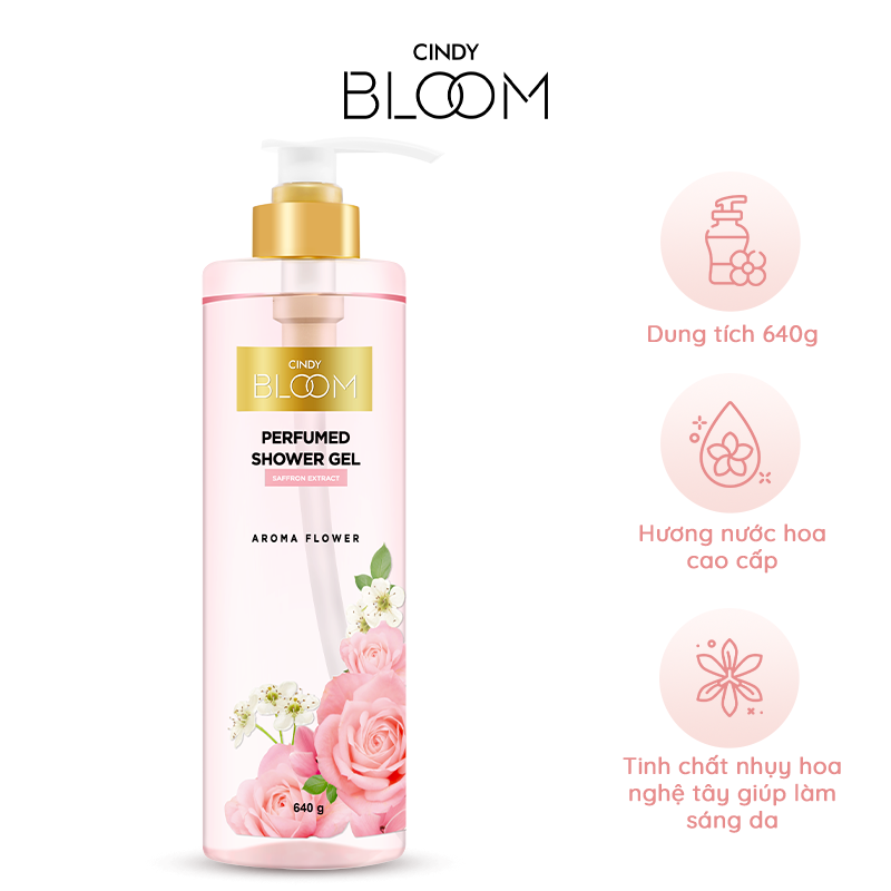 Sữa tắm nước hoa dưỡng ẩm sáng da Cindy Bloom Aroma Flower mùi hương ngọt ngào nữ tính 640g