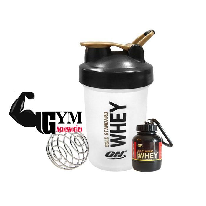 Bộ 2 sản phẩm bình đựng nước shake bottle và hộp đựng sữa bột ishake protein funnel ON Gold