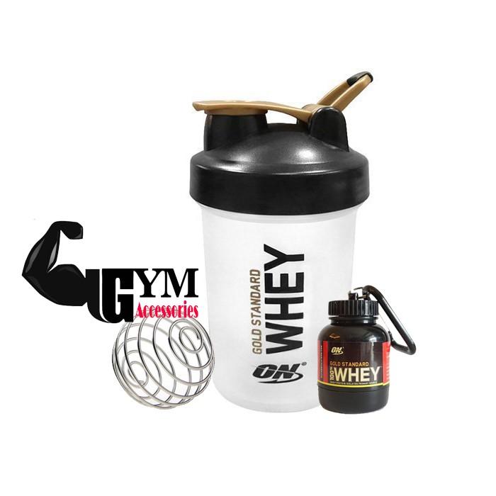 Bộ 2 sản phẩm bình đựng nước shake bottle và hộp đựng sữa bột ishake protein funnel ON Gold