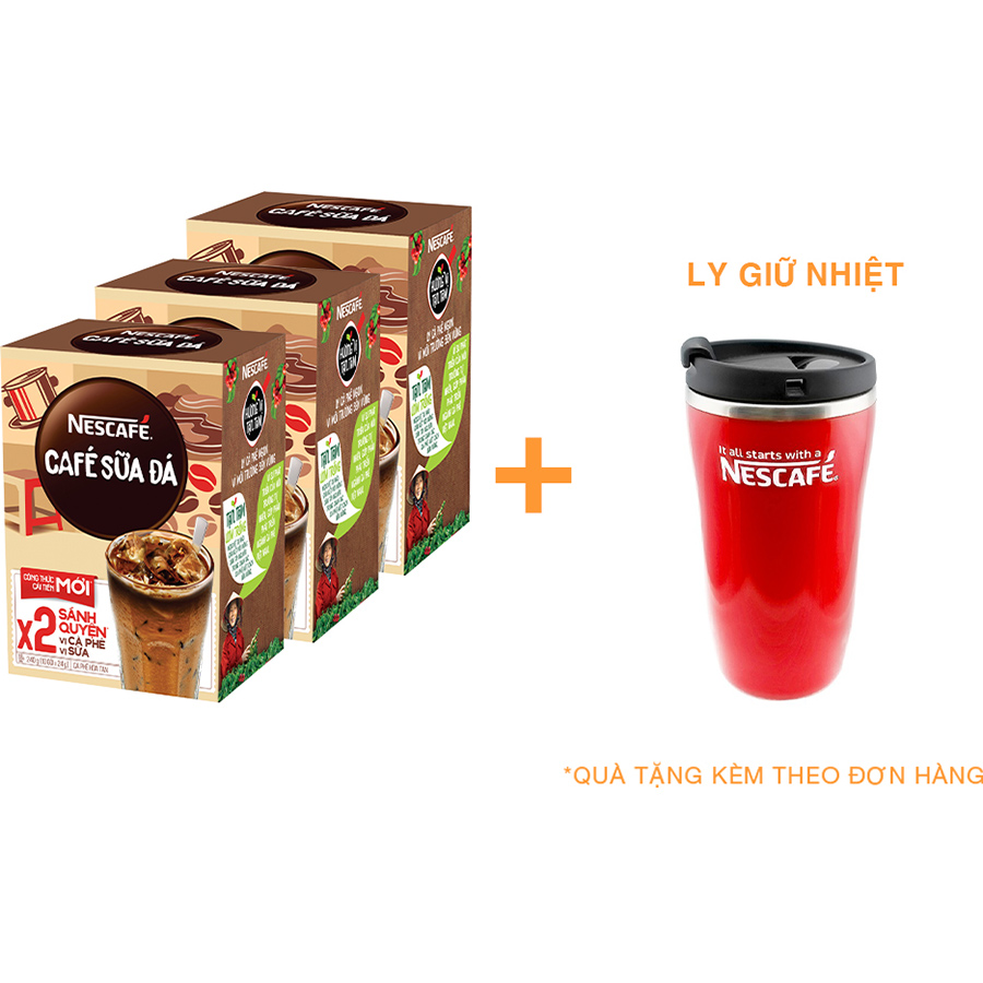 Combo 3 hộp cà phê hòa tan Nescafé 3in1 cà phê sữa đá (Hộp 10 gói x 24g) [Tặng 1 ly giữ nhiệt] Giao mẫu ngẫu nhiên