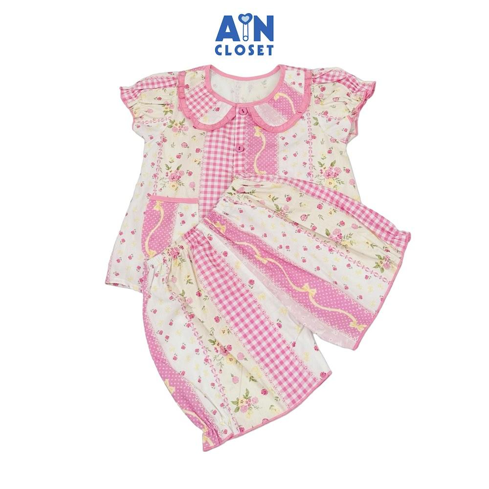 Bộ quần áo Ngắn bé gái họa tiết Gingham Hồng Cotton - AICDBGF7YHKL - AIN Closet