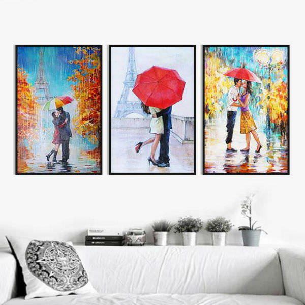 Bộ 3 Tranh Canvas Không Viền Treo Tường Paris Phong Cách Sơn Dầu "Ngày Mưa Paris" W285