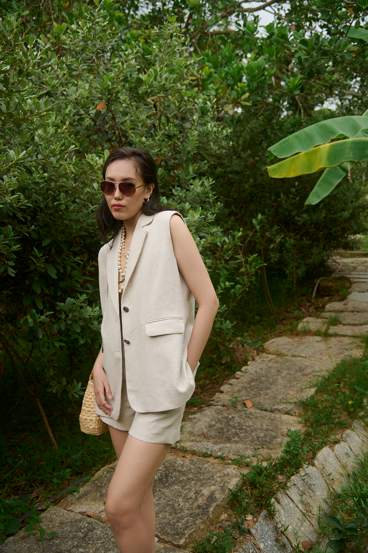 Áo Blazer Oversized Linen Lanh TOP219 thời trang thiết kế Hity
