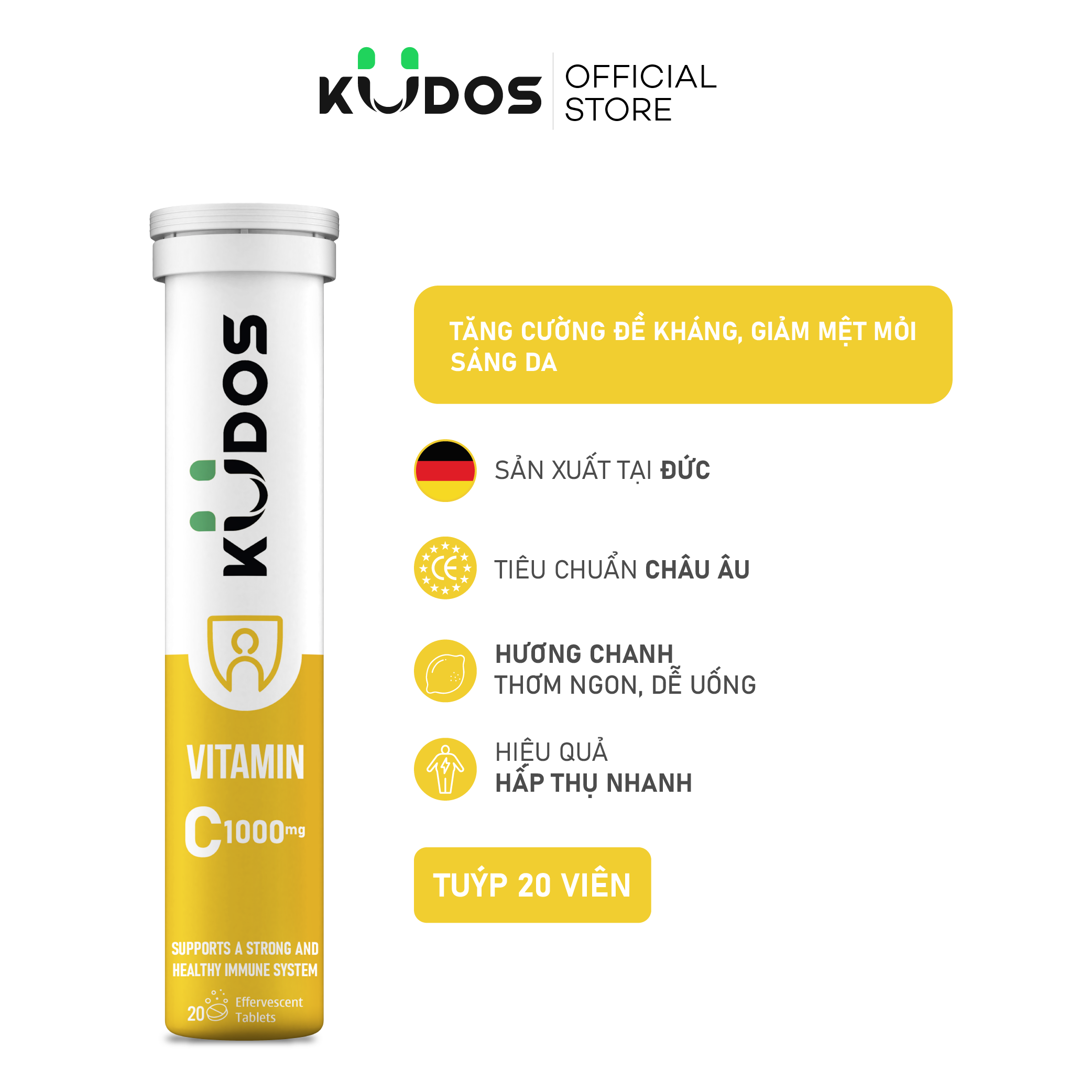 Combo Tinh Thần - Viên sủi Magie + Vitamin nhóm B KUDOS BALANCE + Viên sủi KUDOS VITAMIN C 1000MG