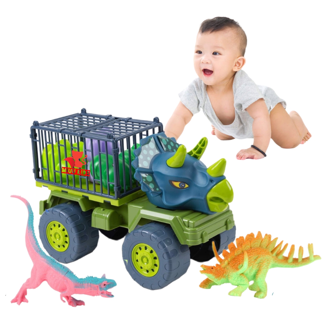 Xe Lồng Khủng Long Kèm 3 Con Thú Nhỏ Size Đại Bằng Nhựa Hàng Việt Nam