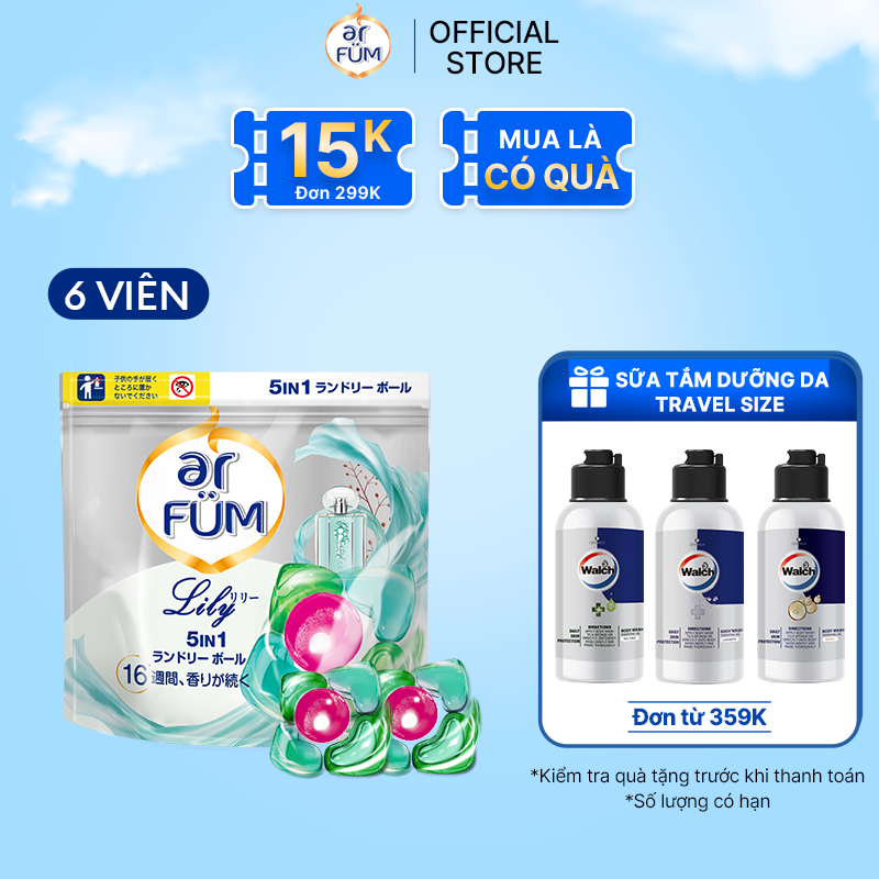 Túi Viên Giặt Xả Arfum 5 Trong 1 Mới Lưu Hương Lâu 16 Tuần, Khử Khuẩn 99 - 6 Viên Túi - Lily