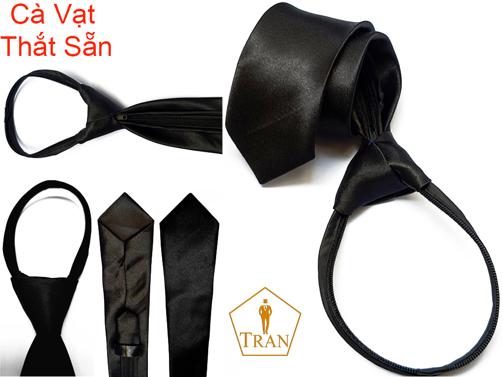 Ca Vat, Caravat, Cà Vạt, Cravat Đen Nam Bản Nhỏ 5Cm Dây Kéo Thắt Sẵn