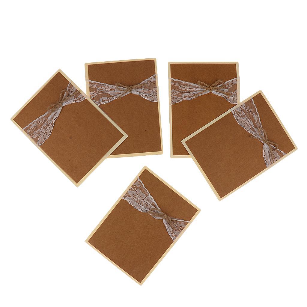 Lace Paper Wedding Invitation Cards Letters With Envelopes Pack Of 5pcs