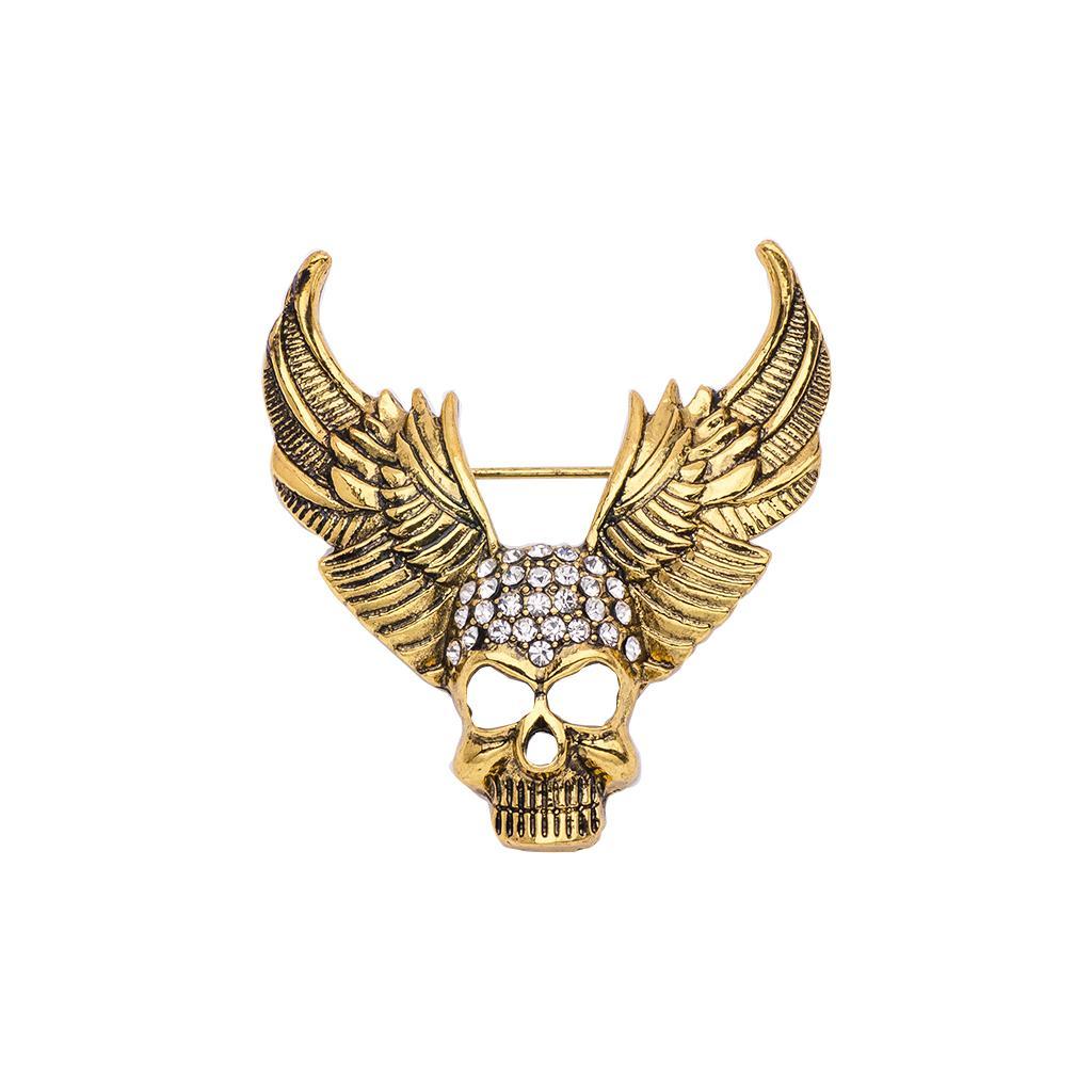 2X Fashion Style Angel Wings Skull Brooch Metal Plated Hollaween Jewelry Gold