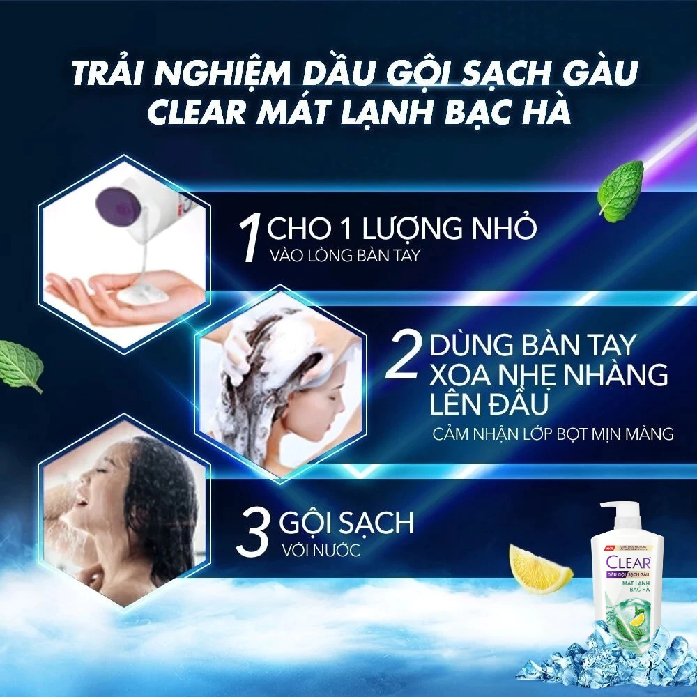 Dầu Gội Clear Mát Lạnh Bạc Hà 630g