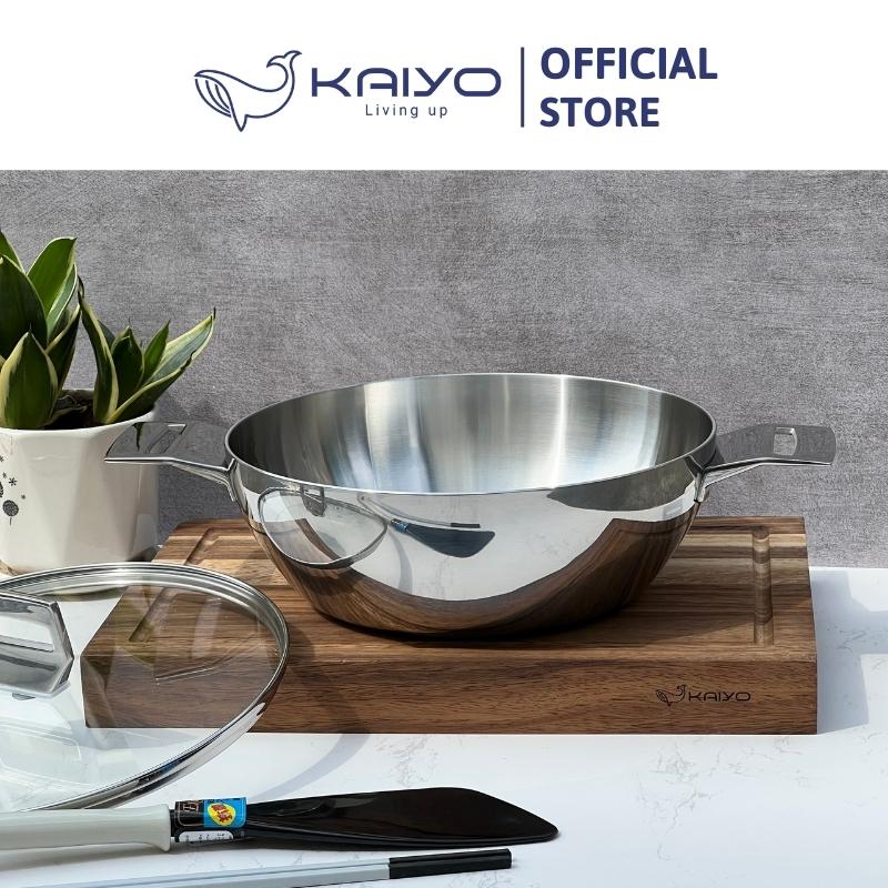 Chảo lẩu inox Kaiyo, thân đáy liền 3 lớp, nắp kính, 2 quai cầm, size 24cm