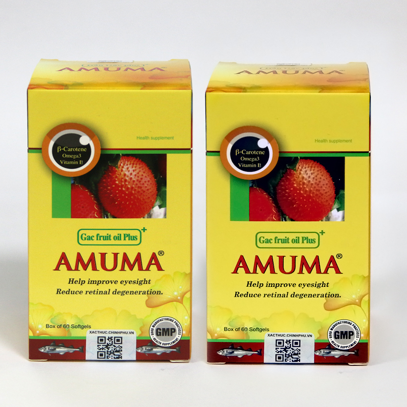 Bộ 2 hộp Thực phẩm bảo vệ sức khỏe Dầu gấc Plus Amuma bổ sung dưỡng chất cần thiết cho mắt (Lọ 60 viên)
