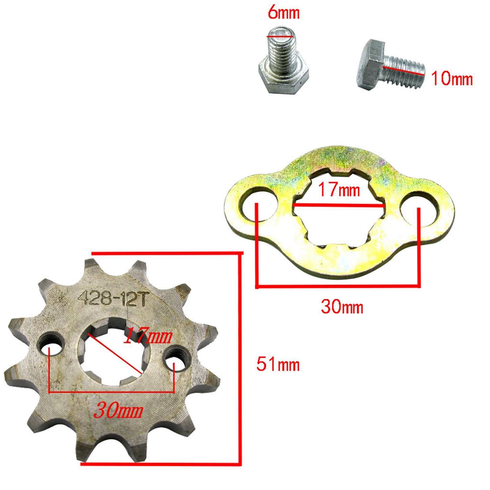 Chain Sprocket 17mm 428 12T Accs Repair Kit Supplies with Sprocket Hole Sprocket Set Replacement Chain Front Sprocket for Motorcycle