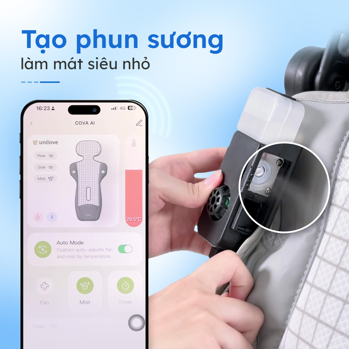 Unilove COVA AI - Đệm lót làm mát tích hợp quạt cho bé, tự động điều chỉnh nhiệt độ theo thời gian thực
