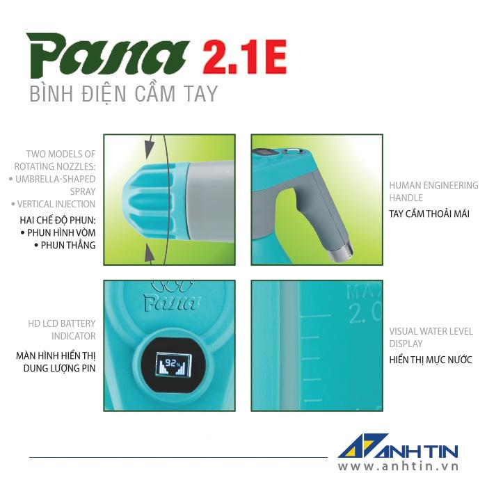 Bình xịt điện, Bình phun thuốc trừ sâu điện cầm tay Pana 2.1E | 2 lít, thích hợp tưới cây, phun thuốc cho sân vườn