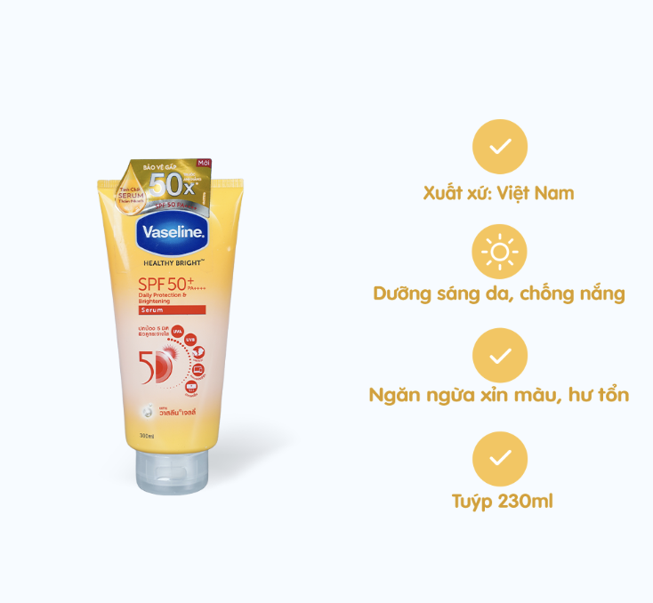 Tinh chất dưỡng thể Vaseline Healthy Bright Spf 50+ (Tuýp 300ml/320ml)