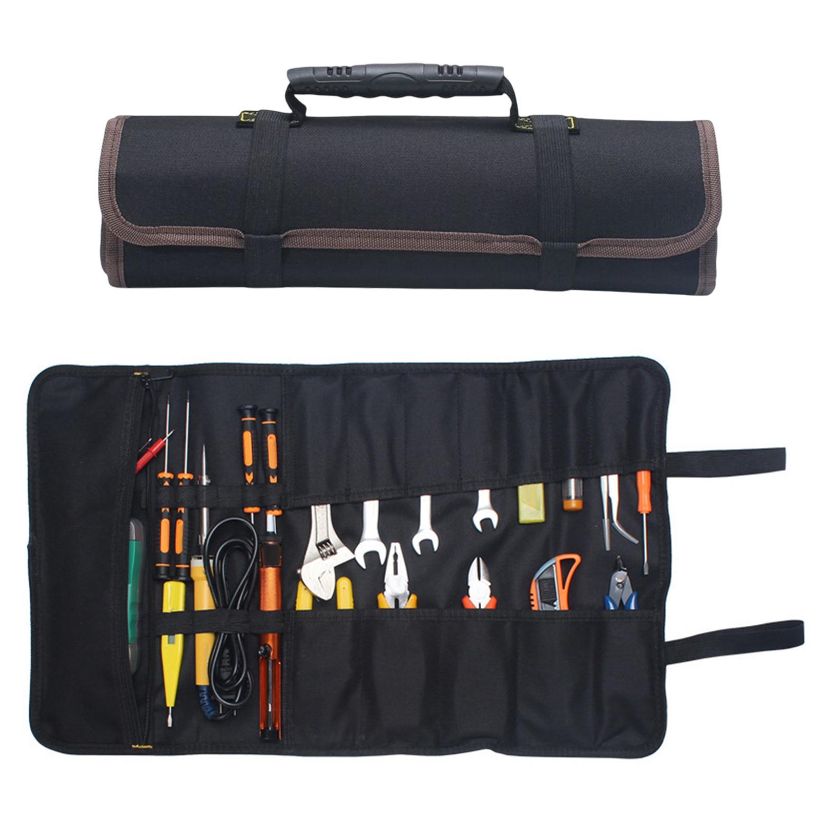 Roll up Tool Bags Wrap Roll Organizer Carry Bag Canvas Carrying Handles Wrench Pouch for Repair Tools Screwdriver Motorcycle Electricians