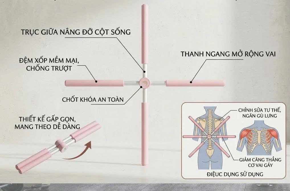 MÓC TREO Thanh Tập Chống Gù Lưng, Gậy Tập Yoga Chống Gù Lưng Bằng Thép Không Gỉ - Hàng Loại 1 - Chính Hãng