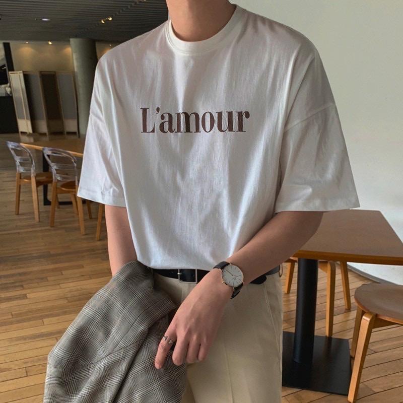 Áo thun nam nữ áo phông tee unisex in chữ L'amour 2 màu đen và trắng