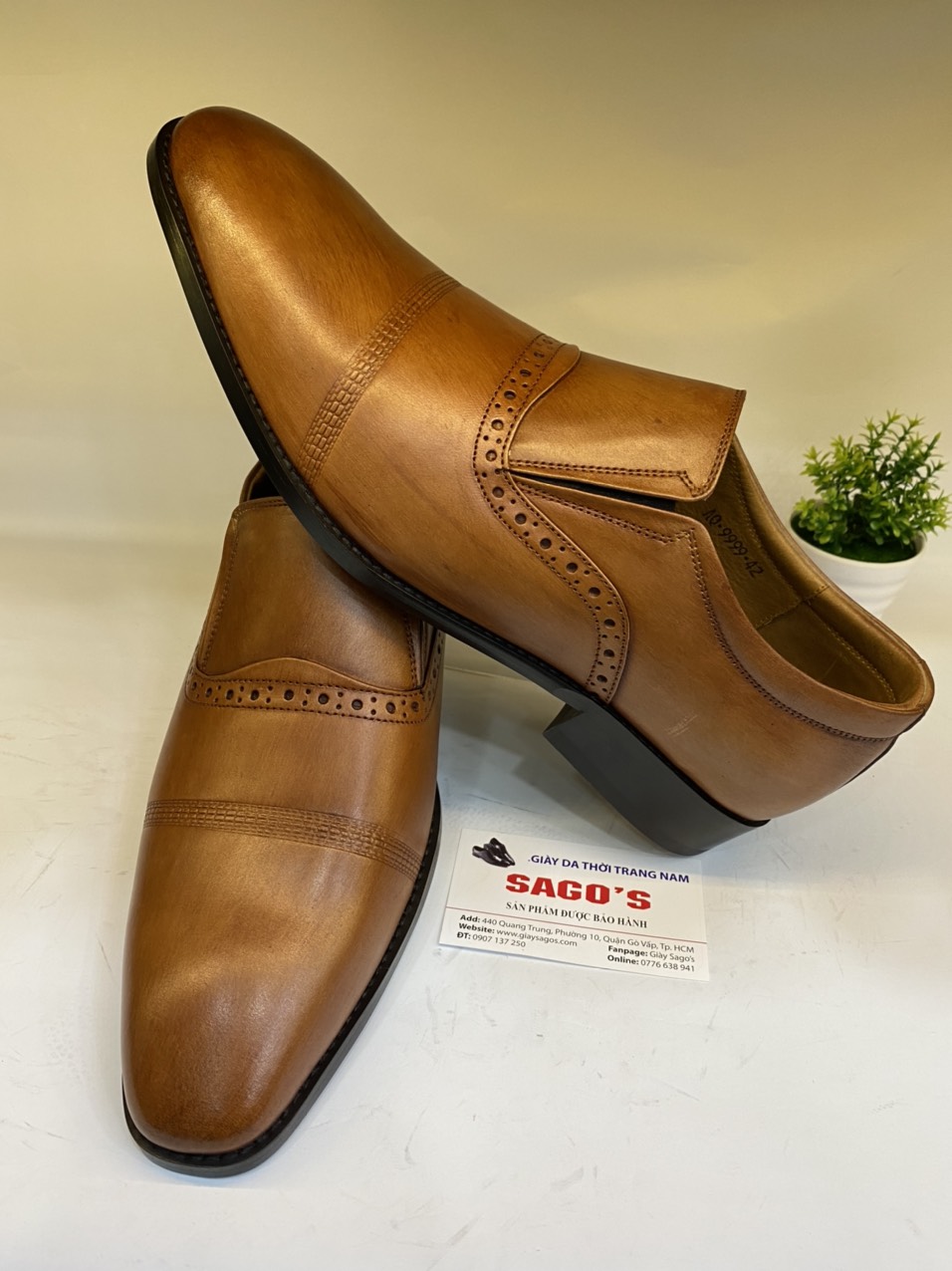 Giày Công Sở Nam Da Bò Màu Nâu-P35 Giày Tây Nam- Giày Đánh Patina Thủ Công Sang Trọng Lịch Lãm Giày SAGO’S