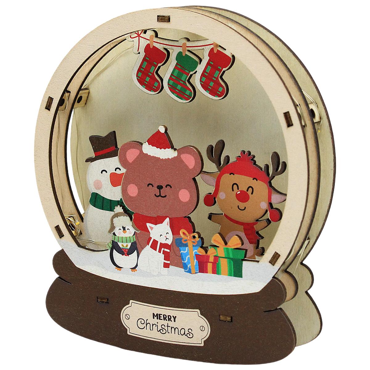 Đèn Gỗ Trang Trí Giáng Sinh - Bách Mộc - Quả Cầu Gấu Nâu