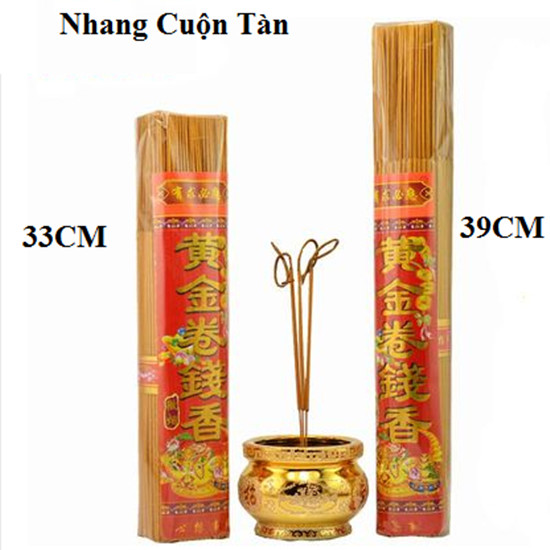 Nhang THẦN TÀI cuộn tàn 4XU LOẠI 1 thân TO 39cm gỗ Đàn Hương nhũ vàng ít khói rất đẹp