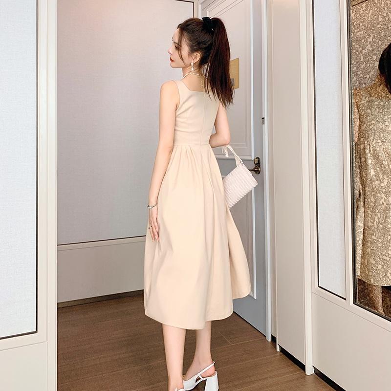 Váy đầm dây treo chất vải Umi eo xoè, bốn mùa phối cùng áo Vest,áo khoác