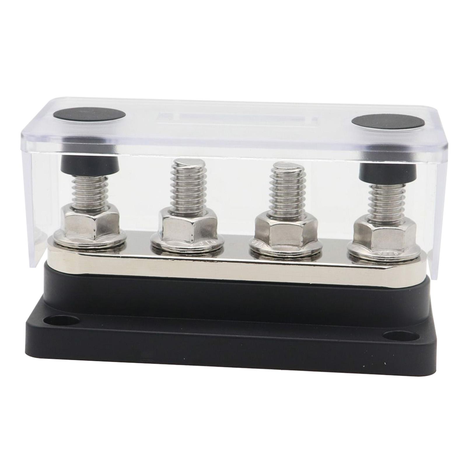 300A Power Distribution Block Bus Bar 4 x 3/8 48V DC Busbar Box with Transparent Cover