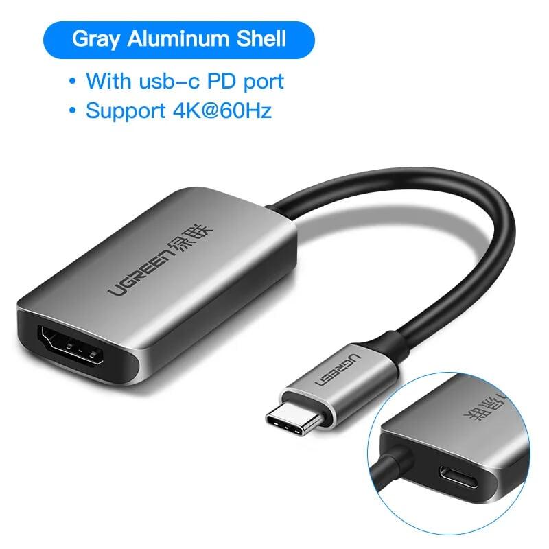 Ugreen UG50313CM159TK 10CM màu Xám Bộ chuyển đổi TYPE C sang HDMI + nguồn TYPE C hỗ trợ phân giải 4K 60Ghz cao cấp - HÀNG CHÍNH HÃNG