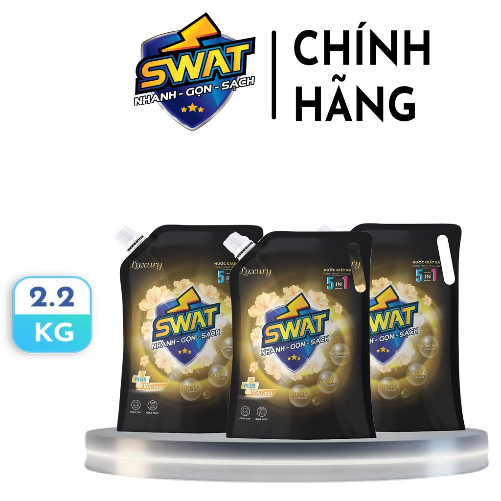 Combo 3 túi Nước Giặt Xả 5 in 1 SWAT hương Luxury túi 2.2kg - Tiện dụng, giúp diệt khuẩn lưu hương lâu