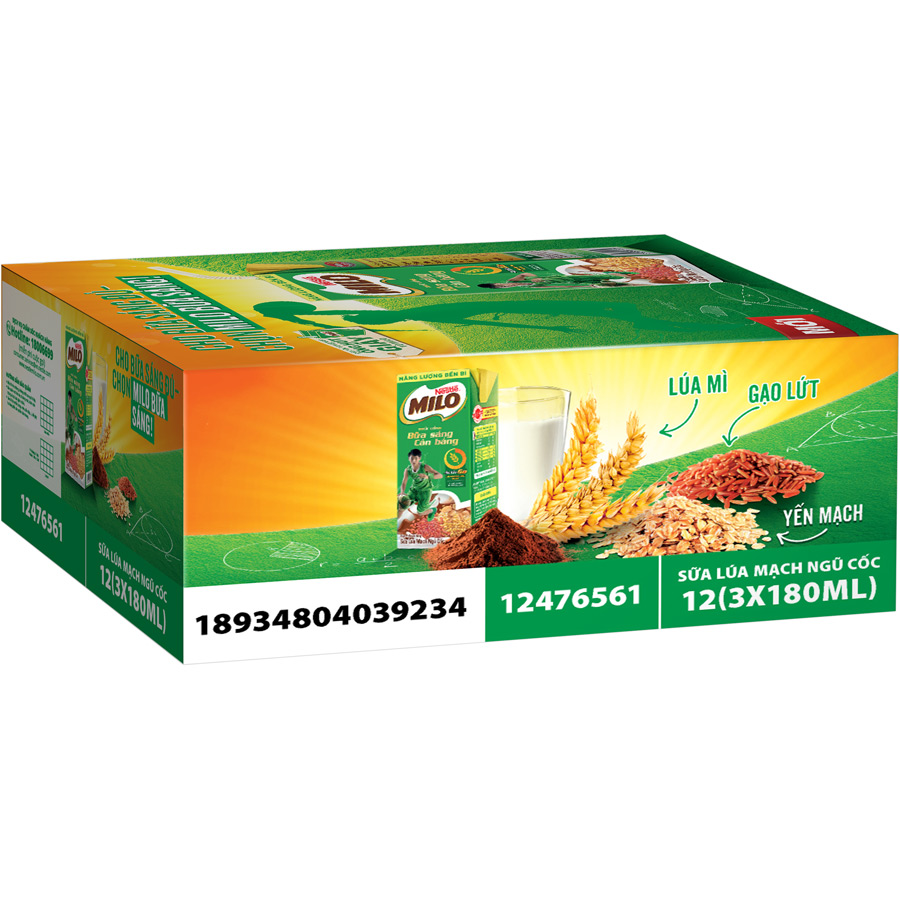 Combo 2 thùng sữa lúa mạch Nestlé MILO bữa sáng (36 hộp x 180ml) [Tặng 1 trái banh Milo]