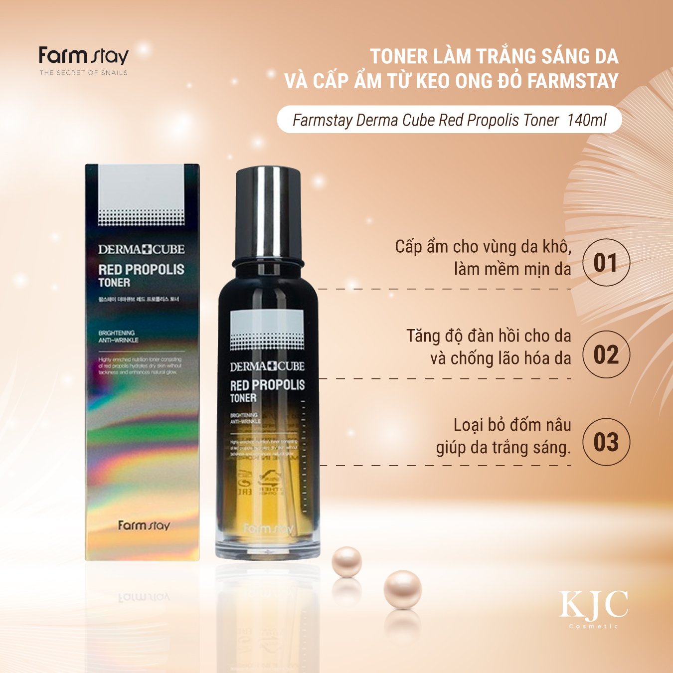 Toner làm trắng sáng da và chống lão hóa từ keo ong đỏ - Farmstay Derma Cube Red Propolis Toner-140m