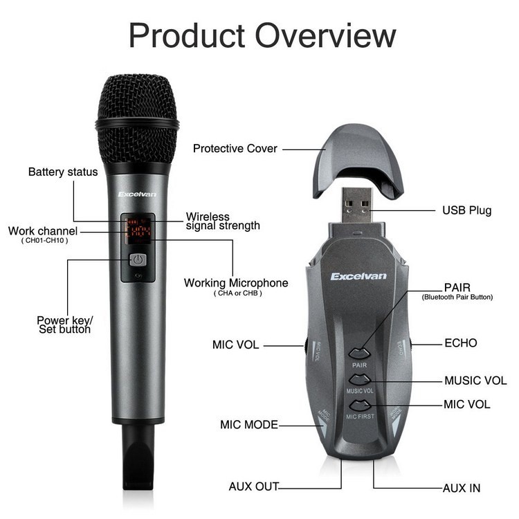 Micro không dây Excelvan K18V - Hàng Chính hãng