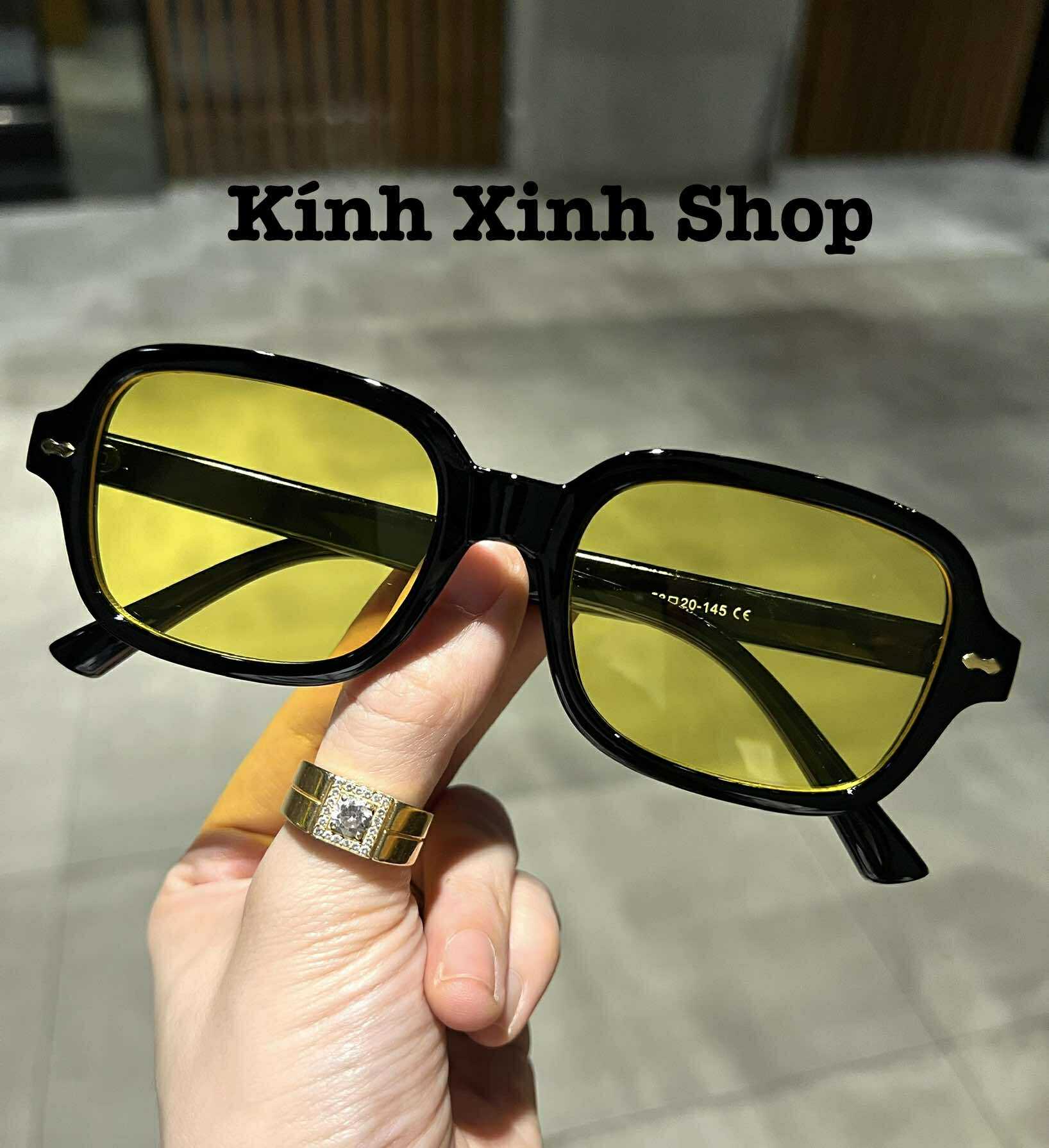 Kính râm màu vàng dáng chữ nhật gọng nhựa dáng dễ đeo không kén mặt cho nam nữ