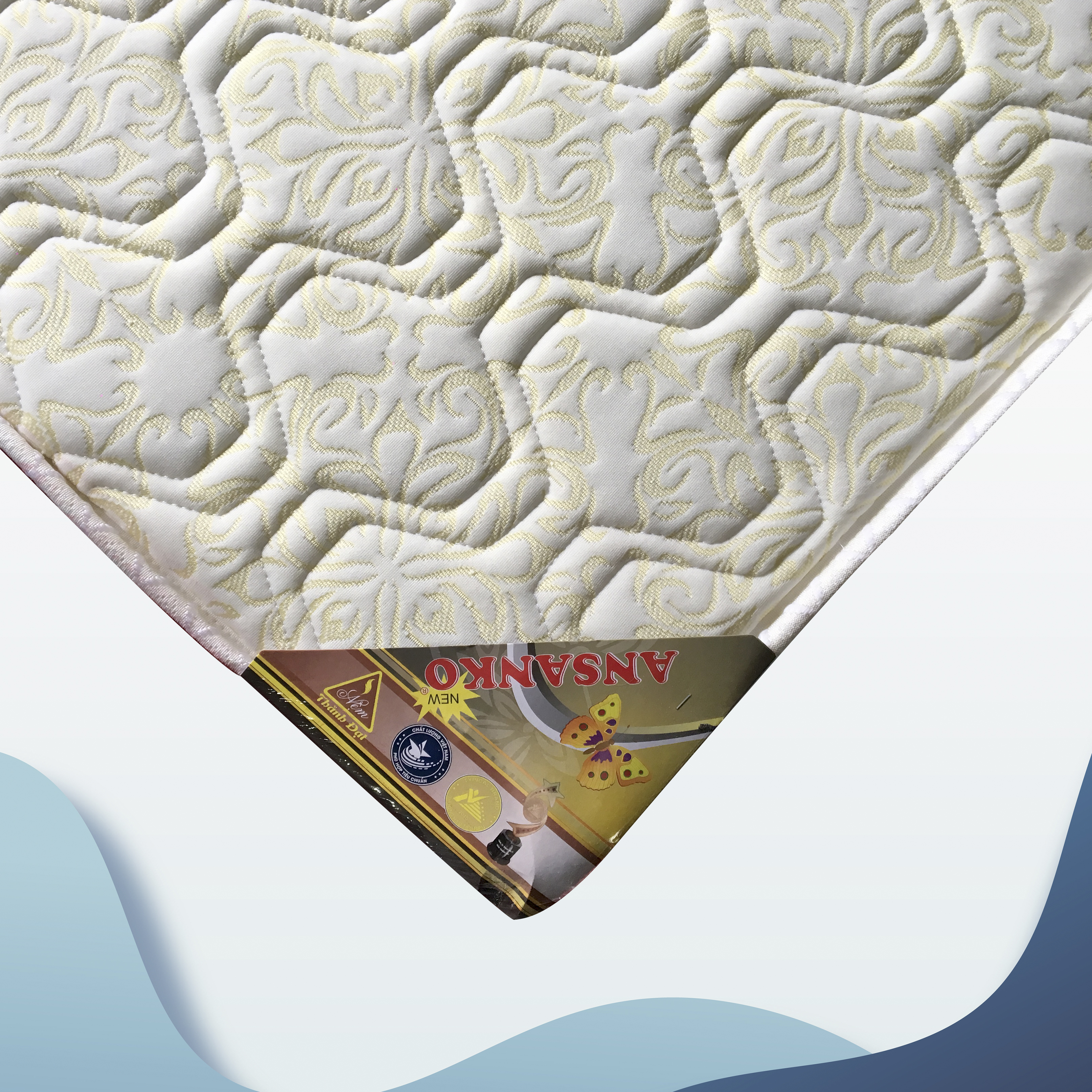 Nệm cao su Ansanko 1m gấp 2, vải gấm Damask cao cấp có chần - Hoa văn màu sắc ngẫu nhiên. - 10cm