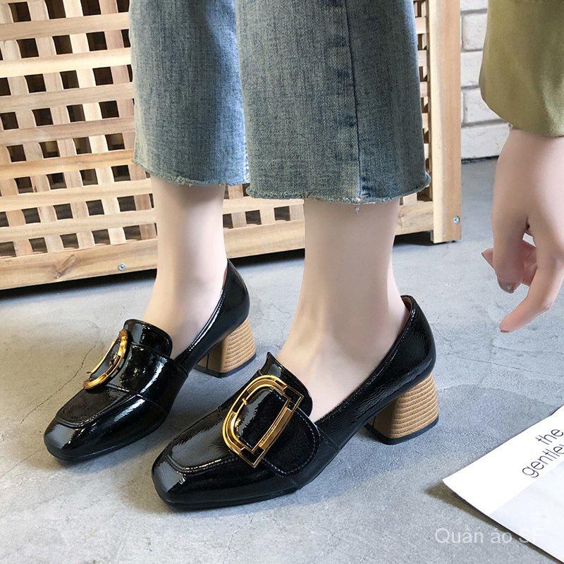 Giày Cao Gót Da Nữ Đế Vuông Thanh Lịch